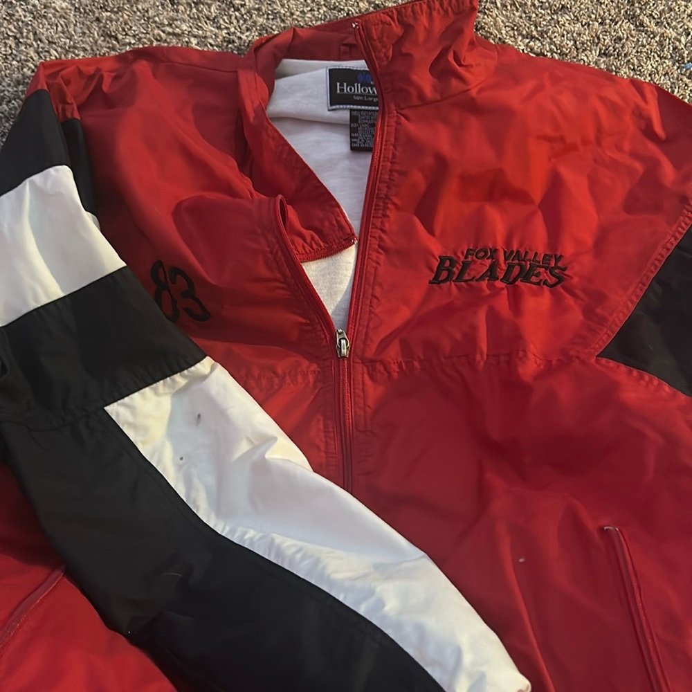 red,white and black jacket